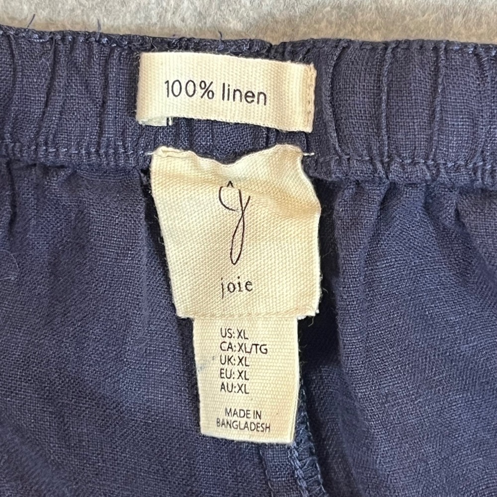 Joie Linen Pants Womens XL Navy Blue Crochet Trim Wide Leg Crop Notical Beahy - Picture 8 of 8